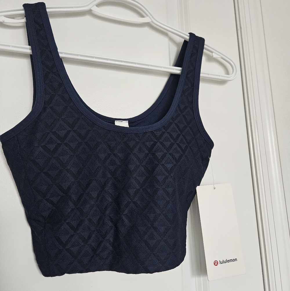 NWT Lululemon XXS Textured Mesh Tennis Tank Crop Built In Bra Align CLBL Blue$68